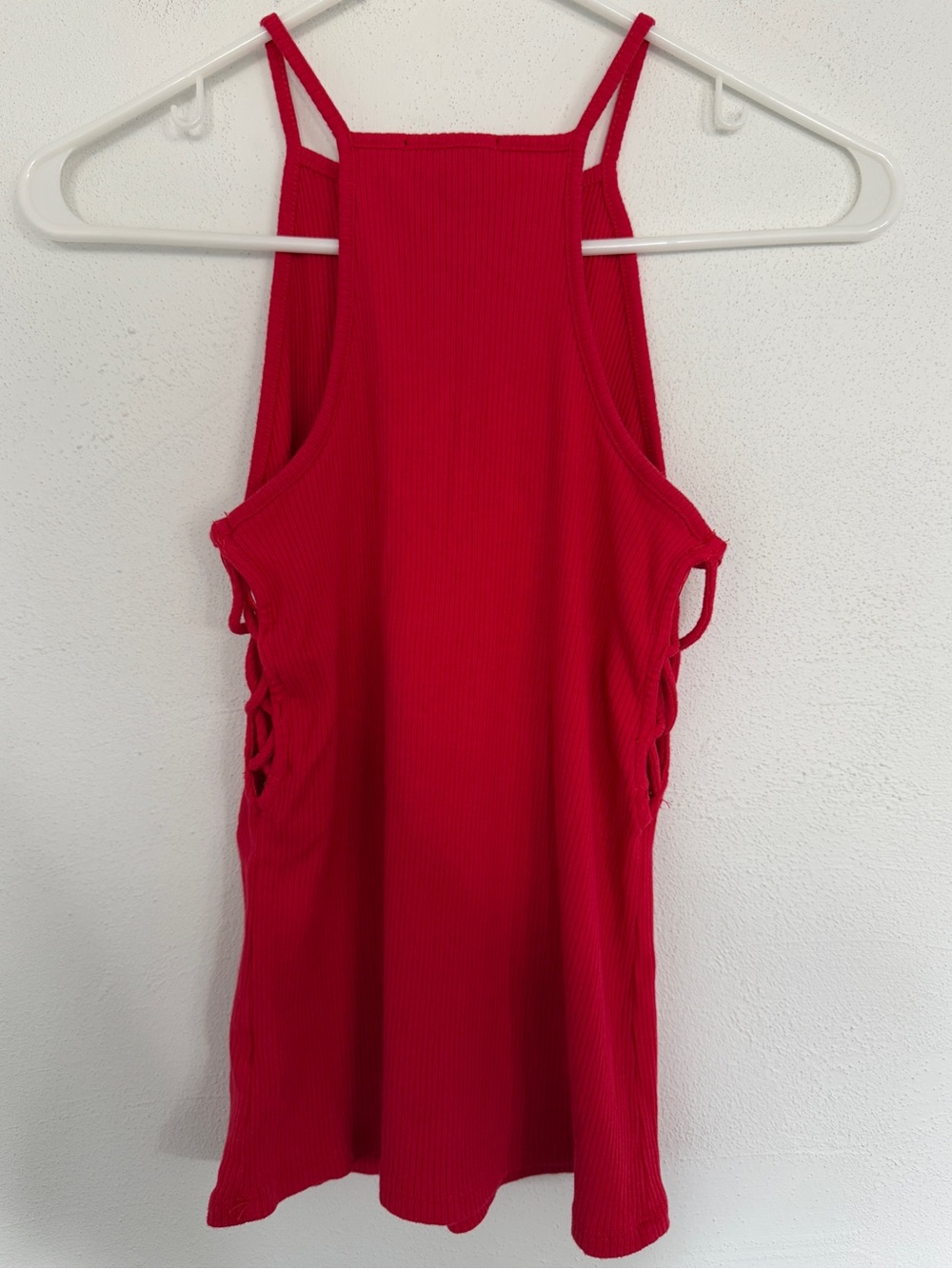 Red Ribbed Lace-Up Tank Top - Picture 5 of 6